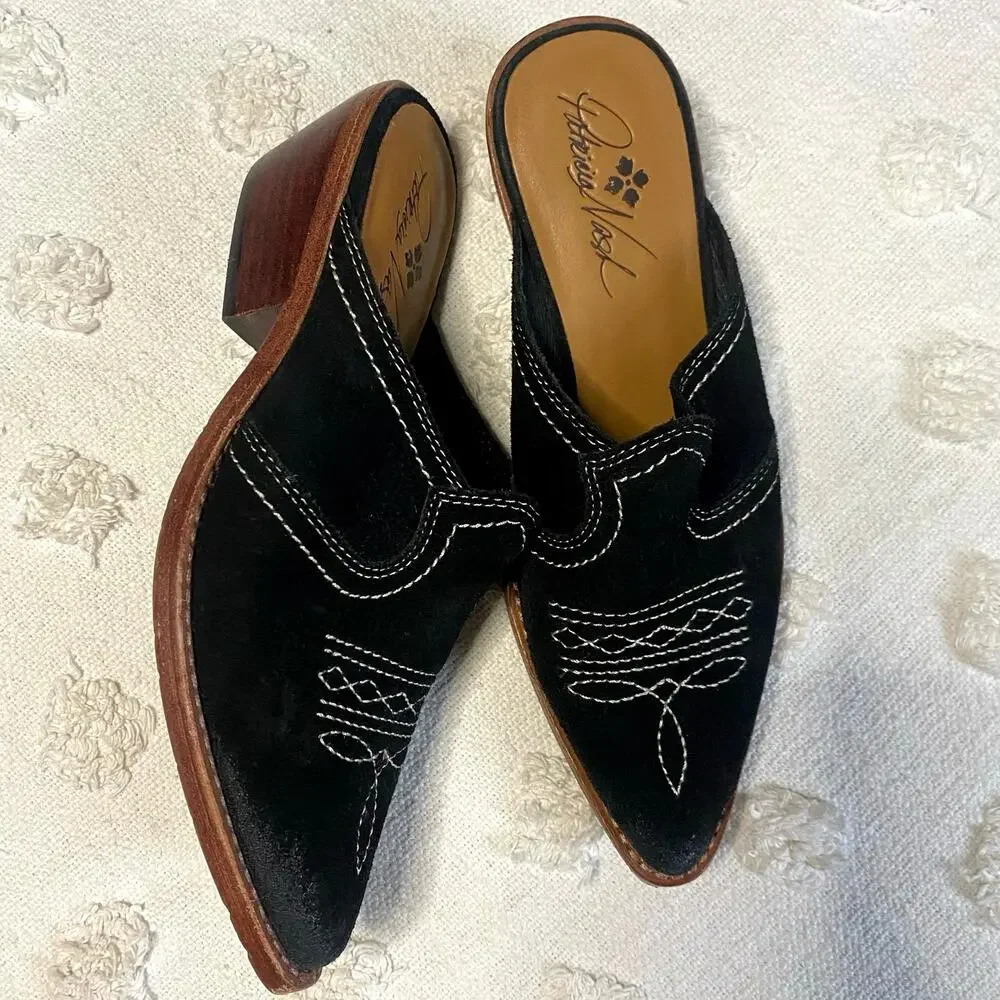 Patricia Nash Batista Black Suede Boho Western Cowboy Mule Festival Size 6.5 - Picture 1 of 5
